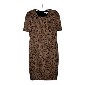 Sandra Darren Animal‎ Print Leopard Ponte Dress Short Sleeve Shift Dress Size M